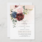 Blush Bourgogne Navy Waterverf Rozen Kaart (Voorkant)