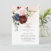 Blush Bourgogne Navy Waterverf Rozen Kaart (Staand voorkant)