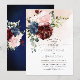 Blush Bourgogne Navy Waterverf Rozen Kaart