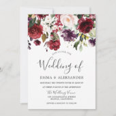 Blush Bourgogne Paarse Waterverf Floral Wedding Kaart (Voorkant)
