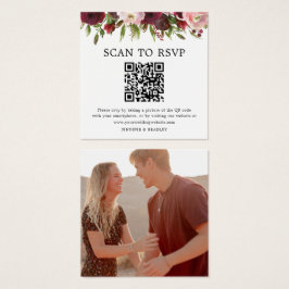 Blush Bourgogne QR Code Photo Weddenschap RSVP Kaa Vierkante Visitekaartjes