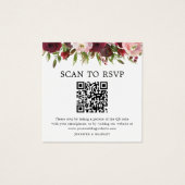 Blush Bourgogne QR Code Photo Weddenschap RSVP Kaa Vierkante Visitekaartjes (Voorkant)