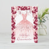 Blush Bourgogne Quinceañera Balononuitnodiging Kaart (Staand voorkant)