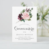 Blush Bourgogne Quinceanera Invitation Kaart (Staand voorkant)