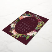 Blush Bourgogne Roos Gouden Bloemen Foliage Weddin Folie Uitnodiging (Gedraaid)