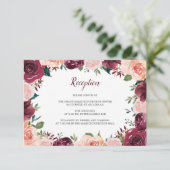 Blush Bourgogne Rozen Border Bruiloft Receptie Informatiekaartje (Staand voorkant)