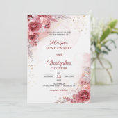 Blush Bourgogne Rozen Faux Gold Wedding Kaart (Staand voorkant)