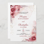 Blush Bourgogne Rozen Faux Gold Wedding Kaart (Voorkant / Achterkant)