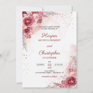 Blush Bourgogne Rozen Faux Gold Wedding Kaart