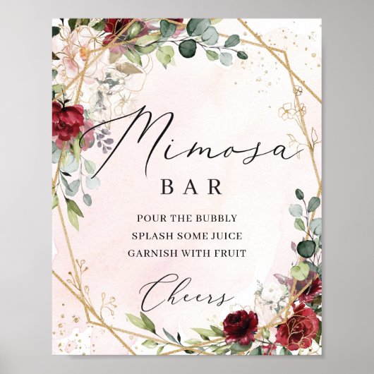 Blush Bourgogne rozen gouden mimosa bar Poster (Voorkant)