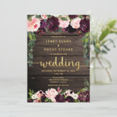 Blush Bourgogne Rustic Gold Calligraphy Wedding Kaart (Staand voorkant)