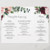Blush Bourgogne Tri-Fold Wedding Program met Menu (Achterkant)