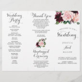 Blush Bourgogne Tri-Fold Wedding Programme Flyer (Voorkant)