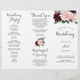 Blush Bourgogne Tri-Fold Wedding Programme Flyer
