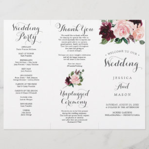 Blush Bourgogne Tri-Fold Wedding Programme Flyer