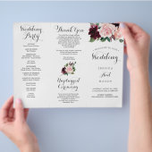 Blush Bourgogne Tri-Fold Wedding Programme Flyer (Hand)
