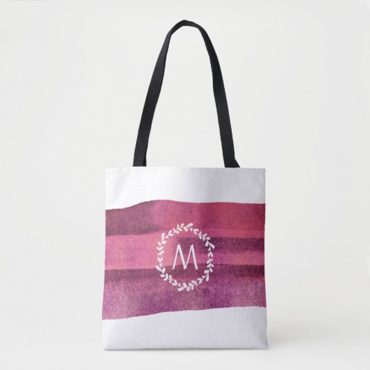 Blush & Bourgogne Waterverf Bladkrans Monogram Tote Bag (Voorkant)