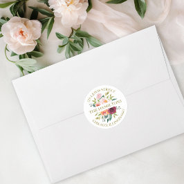 Blush Bourgogne Waterverf Bloemen Retouradres Ronde Sticker