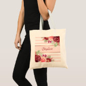 Blush Bourgogne Waterverf Floral Monogram Strepen Tote Bag (Voorkant (product))
