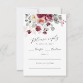 Blush & Bourgogne Waterverf Floral QR Code RSVP Kaartje (Voorkant)