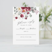 Blush & Bourgogne Waterverf Floral QR Code RSVP Kaartje (Staand voorkant)