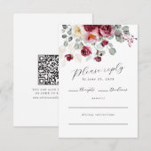 Blush & Bourgogne Waterverf Floral QR Code RSVP Kaartje (Voorkant / Achterkant)