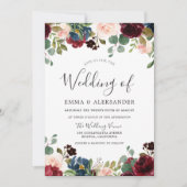 Blush & Bourgogne Waterverf Floral Wedding Invite Kaart (Voorkant)