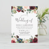 Blush & Bourgogne Waterverf Floral Wedding Invite Kaart (Staand voorkant)