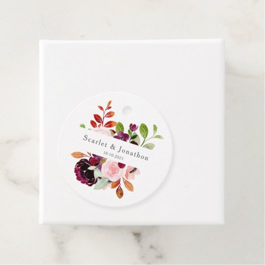 Blush Bourgogne Waterverf herfst Floral Wedding Bedankjes Labels (In situ)