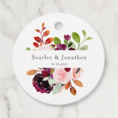 Blush Bourgogne Waterverf herfst Floral Wedding Bedankjes Labels (Voorkant)