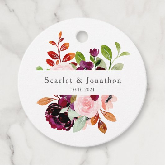 Blush Bourgogne Waterverf herfst Floral Wedding Bedankjes Labels (Voorkant)