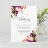 Blush Bourgogne Waterverf herfst Floral Wedding Kaart (Staand voorkant)