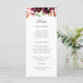 Blush Bourgogne Waterverf herfst Floral Wedding Menu (Staand voorkant)
