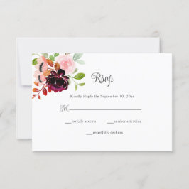Blush Bourgogne Waterverf herfst Floral Wedding RSVP Kaartje