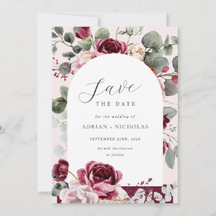 Blush & Bourgondië Bloemen Eucalyptus Springs Huwe Save The Date