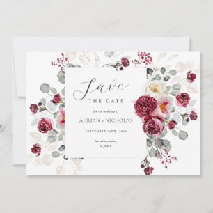 Blush & Bourgondië Bloemen Lijst bruiloft Save The Date