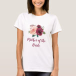 Blush Bourgondië Bloemen Moeder van de bruid T-shirt<br><div class="desc">Dit T-shirt van Mother of the Bride heeft een waterverf bloemenontwerp met blush roze en bordeaux rozen. Personaliseer het met je eigen tekst. Overeenkomende producten zijn beschikbaar. Bezoek onze winkel of uitzicht onze collectie pagina's om het volledige assortiment te zien.</div>