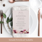 Blush & Bourgondië Bloemen Rand Menu Kaart