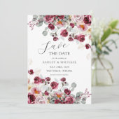 Blush & Bourgondië Bloemen Trouwen Save The Date Kaart (Staand voorkant)