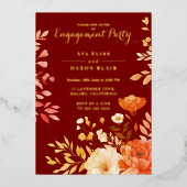 Blush Bourgondië Bloemen Verlovingsfeest Folie Uitnodiging (Voorkant)