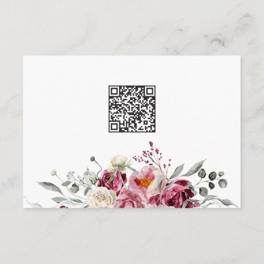 Blush & Bourgondië Bloemen Wedding QR Code Details Informatiekaartje (Achterkant)