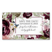 Blush Bourgondië bloemenelegante bladeren datum op Magnetisch Visitekaartje (Voorkant)