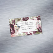 Blush Bourgondië bloemenelegante bladeren datum op Magnetisch Visitekaartje (Voorbeeld)