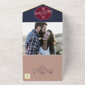 Blush Bourgondië en Navy Blue Bruiloft All In One Uitnodiging (Buitenkant)