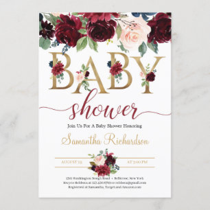 Blush Bourgondië en Navy Floral Boho Baby shower Kaart