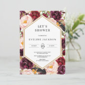 Blush Bourgondië Floral Bridal Douche Uitnodiging (Staand voorkant)