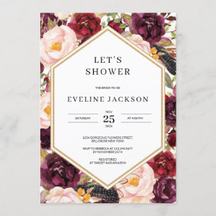 Blush Bourgondië Floral Bridal Douche Uitnodiging