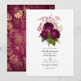 Blush Bourgondië Goud Shabby Bloem Bruiloft QR Cod Kaart