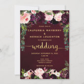 Blush Bourgondië Parade Gouden Kalligrafie Huwelij Kaart (Voorkant)