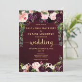 Blush Bourgondië Parade Gouden Kalligrafie Huwelij Kaart (Staand voorkant)